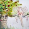 Jablůňka, 30 x 40 cm, kolorovaná kresba / akvarel+akvarelová pastelka - detail2
